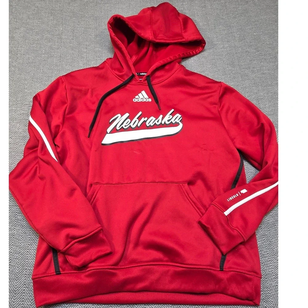 Adidas Nebraska Huskers Red Pullover Hoodie Mens Large Lincoln NCAA Sweatshirt